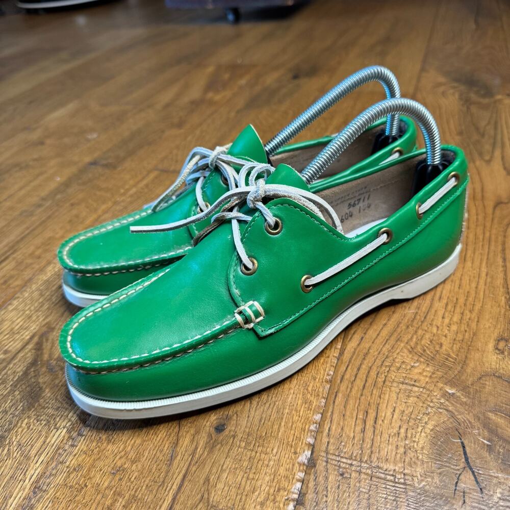 Vintage Deck Huggers Green Leather Boat Shoes 2-Eye USA Womens Sz 9 M - Picture 4 of 7